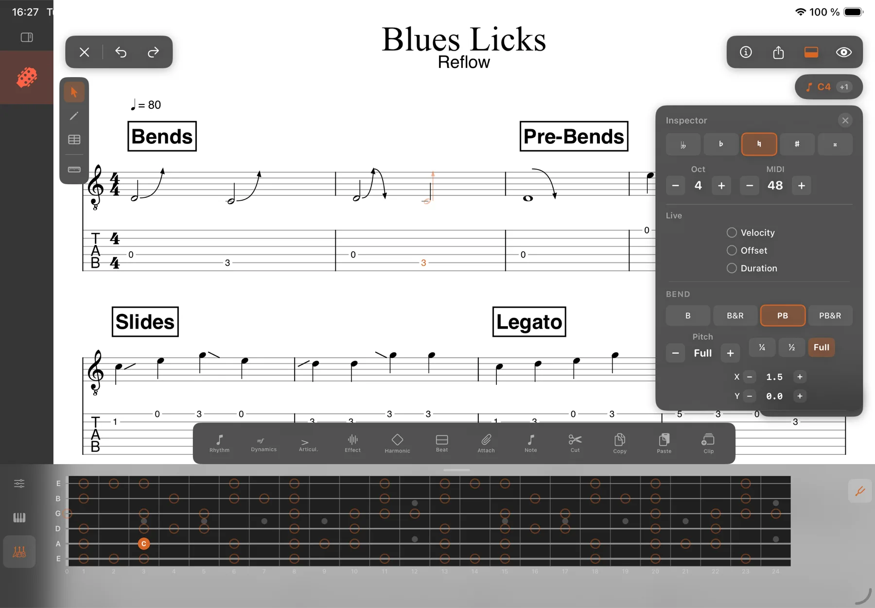 Guitar tab + bend — Blues Licks