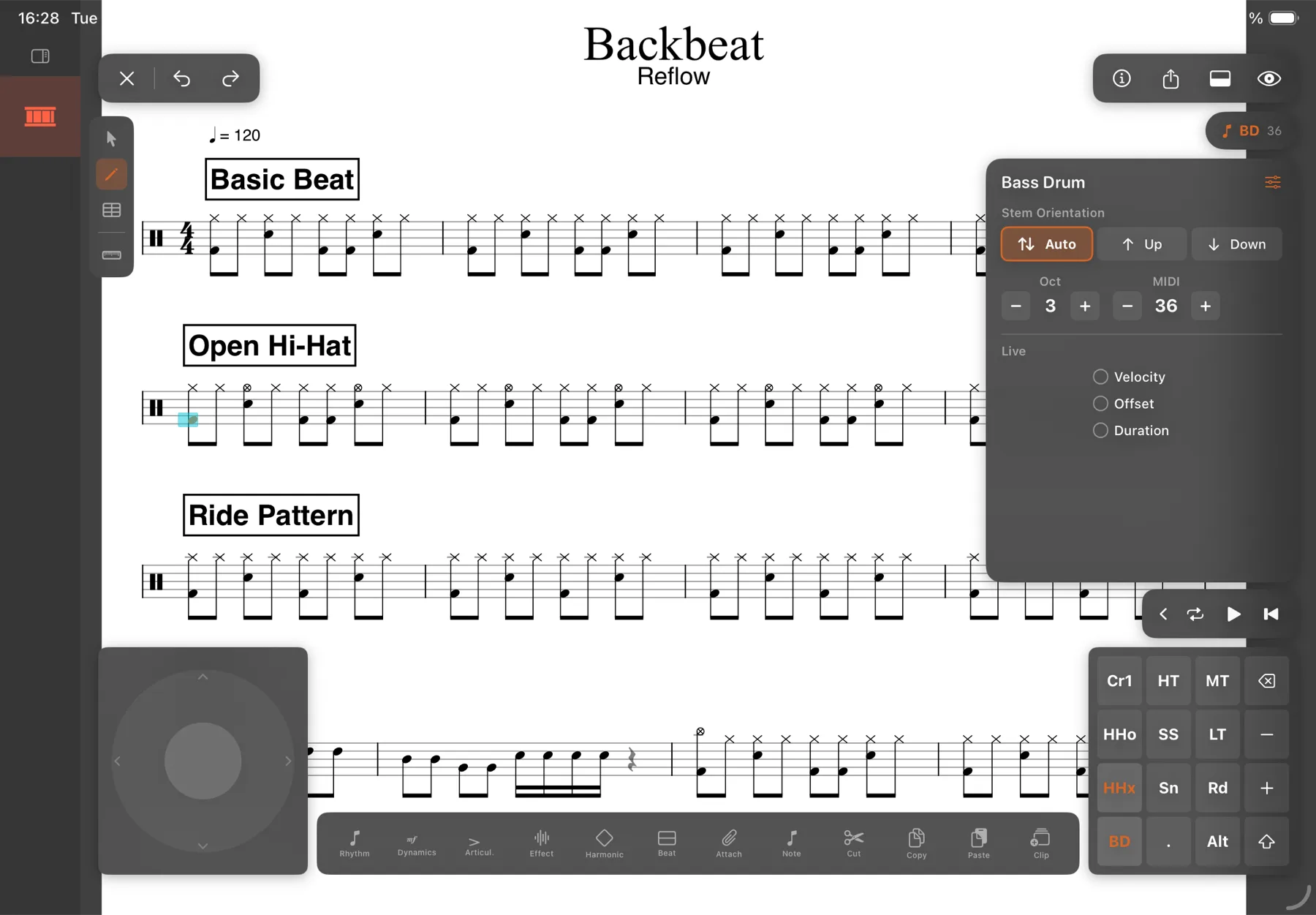 Drum notation — Backbeat