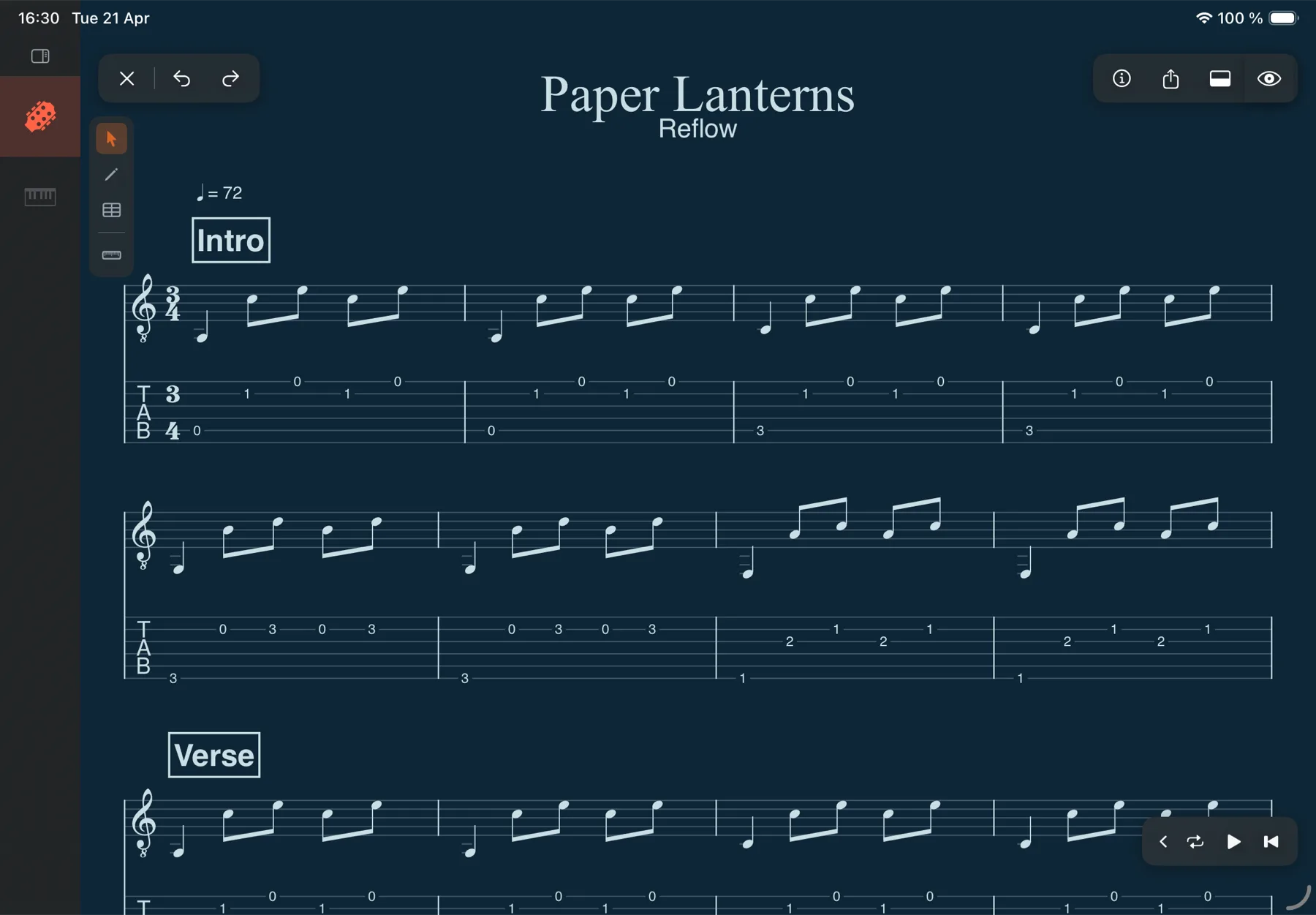 Reflow on iPad — Midnight Blue theme