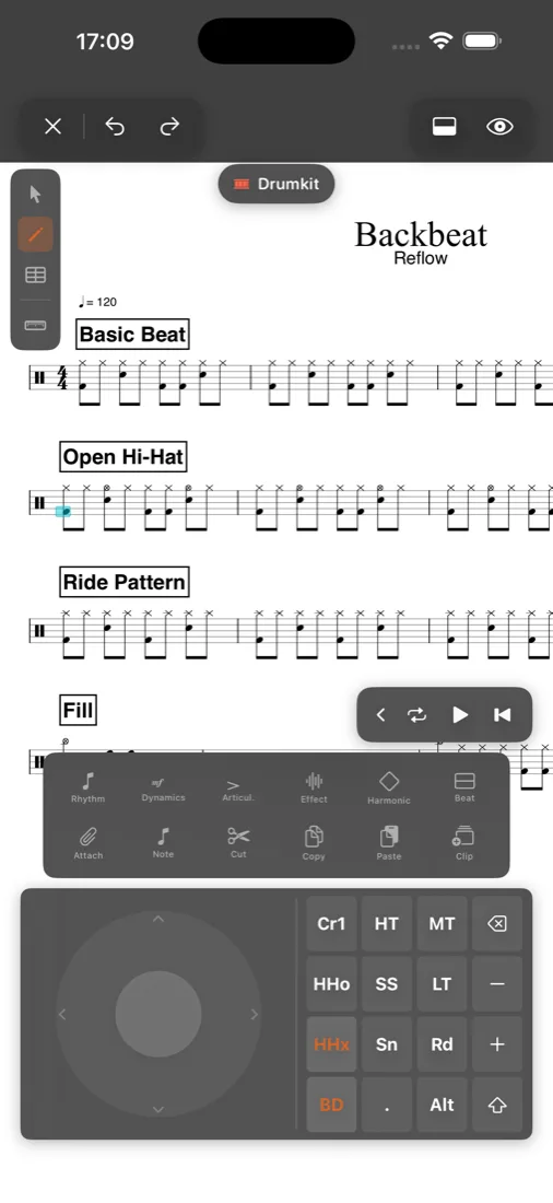 Drum notation — Backbeat